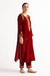 Shop_Anantaa By Roohi_Red Velvet Embroidery, Sequins Round Neck Placement Hand Kurta With Pant _Online_at_Aza_Fashions