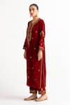 Buy Anantaa By Roohi Red Velvet Sequins, Embroidery Round Neck Hand Kurta With Pant Online at Aza Fashions Buy_Anantaa By Roohi_Red Velvet Sequins, Embroidery Round Neck Hand Kurta With Pant _Online_at_Aza_Fashions