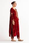 Shop Anantaa By Roohi Red Velvet Sequins, Embroidery Round Neck Hand Kurta With Pant Online at Aza Fashions Shop_Anantaa By Roohi_Red Velvet Sequins, Embroidery Round Neck Hand Kurta With Pant _Online_at_Aza_Fashions