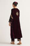 Shop_Anantaa by Roohi_Wine Velvet Hand Embroidery Sequin Notched Round Neck Contrast Kurta With Pant _at_Aza_Fashions