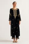 Buy_Anantaa by Roohi_Black Velvet Hand Embroidery Sequin Notched Round Neck Straight Kurta With Pant _at_Aza_Fashions