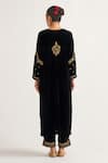 Shop_Anantaa by Roohi_Black Velvet Hand Embroidery Sequin Notched Round Neck Straight Kurta With Pant _at_Aza_Fashions