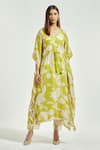 Buy_Anantaa by Roohi_Green Bemberg Modal Print Flower V Neck Kaftan With Pant _at_Aza_Fashions