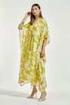 Anantaa by Roohi_Green Bemberg Modal Print Flower V Neck Kaftan With Pant _Online_at_Aza_Fashions