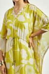 Shop_Anantaa by Roohi_Green Bemberg Modal Print Flower V Neck Kaftan With Pant _Online_at_Aza_Fashions