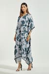 Anantaa by Roohi_Grey Bemberg Modal Print Flower Vine V Neck Kaftan With Pant _Online_at_Aza_Fashions