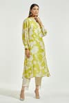 Buy_Anantaa by Roohi_Green Bemberg Modal Print Blooming Flower Round Collar Kurta With Pant _Online_at_Aza_Fashions