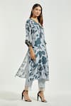 Buy_Anantaa by Roohi_Grey Bemberg Modal Print Blooming Flower V Neck A-line Floral Kurta With Pant _Online_at_Aza_Fashions