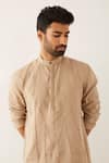 Shop_Son Of A Noble Snob_Beige 100% Linen Cord Textured Stela Kurta_Online_at_Aza_Fashions