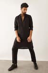 Buy_Son Of A Noble Snob_Black 100% Linen Cord Textured Issa Kurta_at_Aza_Fashions