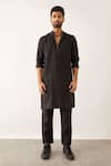 Son Of A Noble Snob_Black 100% Linen Cord Textured Issa Kurta_Online_at_Aza_Fashions