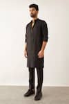 Buy_Son Of A Noble Snob_Black 100% Linen Cord Textured Issa Kurta_Online_at_Aza_Fashions