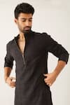 Shop_Son Of A Noble Snob_Black 100% Linen Cord Textured Issa Kurta_Online_at_Aza_Fashions