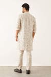 Shop_Son of A Noble Snob_Ivory 100% Linen Printed Floral Halles Grid And Kurta  _at_Aza_Fashions