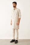 Son of A Noble Snob_Ivory 100% Linen Printed Floral Halles Grid And Kurta  _Online_at_Aza_Fashions