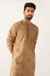 Shop_Son of A Noble Snob_Brown 100% Linen Printed Floral Roan Catchfly Kurta _Online_at_Aza_Fashions