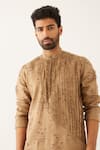Son of A Noble Snob_Brown 100% Linen Printed Floral Roan Catchfly Kurta _at_Aza_Fashions