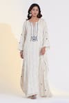 Glittire by Sakshi Verma_Ivory Kaftan  Rayon Hand Embroidered Striped Placket With Slip _Online_at_Aza_Fashions