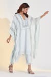 Glittire by Sakshi Verma_Ivory Rayon Hand Embroidered Striped Kaftan  Placket And Palazzo Set  _Online_at_Aza_Fashions