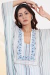 Buy_Glittire by Sakshi Verma_Ivory Rayon Hand Embroidered Striped Kaftan  Placket And Palazzo Set  _Online_at_Aza_Fashions