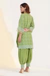 Shop_Glittire by Sakshi Verma_Green Cotton Linen Embroidered Thread Blunt V Neck Kurta And Salwar Set _at_Aza_Fashions