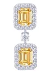 Shop_DIOSA PARIS JEWELLERY_Yellow Crystals, Diamonds Octagon Swarovski Zirconia Embellished Earrings _at_Aza_Fashions