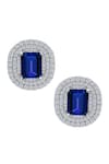 Buy_DIOSA PARIS JEWELLERY_Blue Stones, Crystals Round Pattern Swarovski Zirconia Embellished Studs _at_Aza_Fashions
