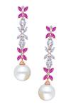 Buy_DIOSA PARIS JEWELLERY_Pink Stones, Pearls Floral Pattern Embellished Earrings _at_Aza_Fashions