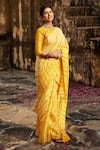 Buy_Geroo Jaipur_Yellow Pure Tussar Silk Tie Dye Leheriya Saree With Unstitched Blouse Fabric _at_Aza_Fashions