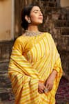 Buy_Geroo Jaipur_Yellow Pure Tussar Silk Tie Dye Leheriya Saree With Unstitched Blouse Fabric _Online_at_Aza_Fashions