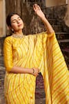 Shop_Geroo Jaipur_Yellow Pure Tussar Silk Tie Dye Leheriya Saree With Unstitched Blouse Fabric _Online_at_Aza_Fashions