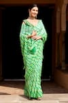 Buy_Geroo Jaipur_Green Pure Tussar Silk Tie Dye Leheriya Saree With Unstitched Blouse Fabric _Online_at_Aza_Fashions