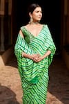 Shop_Geroo Jaipur_Green Pure Tussar Silk Tie Dye Leheriya Saree With Unstitched Blouse Fabric _Online_at_Aza_Fashions