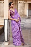 Buy_Geroo Jaipur_Purple Pure Tussar Silk Tie Dye Leheriya Saree With Unstitched Blouse Fabric _Online_at_Aza_Fashions