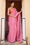 Geroo Jaipur_Pink Pure Tussar Silk Tie Dye Pattern Saree With Unstitched Blouse Fabric _Online_at_Aza_Fashions