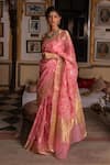 Shop_Geroo Jaipur_Pink Pure Kota Silk Woven Floral Zari Saree With Unstitched Blouse Fabric _at_Aza_Fashions