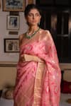 Geroo Jaipur_Pink Pure Kota Silk Woven Floral Zari Saree With Unstitched Blouse Fabric _Online_at_Aza_Fashions