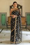 Buy_Geroo Jaipur_Black Pure Kota Silk Embroidered Work Saree With Unstitched Blouse Fabric_at_Aza_Fashions
