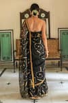 Geroo Jaipur_Black Pure Kota Silk Embroidered Work Saree With Unstitched Blouse Fabric_Online_at_Aza_Fashions