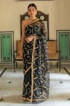 Buy_Geroo Jaipur_Black Pure Kota Silk Embroidered Work Saree With Unstitched Blouse Fabric_Online_at_Aza_Fashions