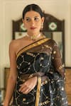 Shop_Geroo Jaipur_Black Pure Kota Silk Embroidered Work Saree With Unstitched Blouse Fabric_at_Aza_Fashions