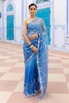 Buy_Geroo Jaipur_Blue Pure Kota Silk Embroidered Work Saree With Unstitched Blouse Fabric _at_Aza_Fashions