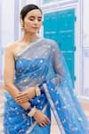 Shop_Geroo Jaipur_Blue Pure Kota Silk Embroidered Work Saree With Unstitched Blouse Fabric _Online_at_Aza_Fashions