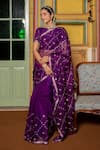 Buy_Geroo Jaipur_Purple Pure Kota Silk Embroidered Work Saree With Unstitched Blouse Fabric _Online_at_Aza_Fashions