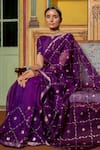 Shop_Geroo Jaipur_Purple Pure Kota Silk Embroidered Work Saree With Unstitched Blouse Fabric _at_Aza_Fashions