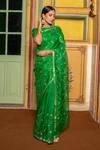 Buy_Geroo Jaipur_Green Kota Doria Patti, Embroidery Saree With Unstitched Blouse Fabric _Online_at_Aza_Fashions