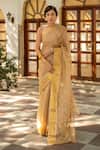 Buy_Geroo Jaipur_Beige Pure Kota Silk Floral Work Saree With Unstitched Blouse Fabric_at_Aza_Fashions