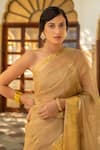 Shop_Geroo Jaipur_Beige Pure Kota Silk Floral Work Saree With Unstitched Blouse Fabric_at_Aza_Fashions