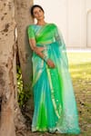 Geroo Jaipur_Green Pure Kota Silk Embroidered Ombre Saree With Unstitched Blouse Fabric _Online_at_Aza_Fashions