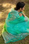 Shop_Geroo Jaipur_Green Pure Kota Silk Embroidered Ombre Saree With Unstitched Blouse Fabric _Online_at_Aza_Fashions